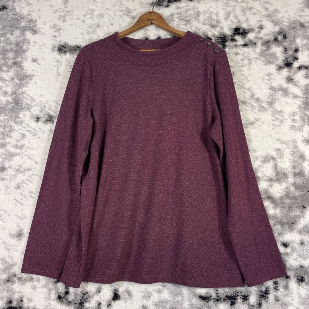 J Jill Wearever Blouse Womens Size Medium Wine Long Sleeve Button Shoulder